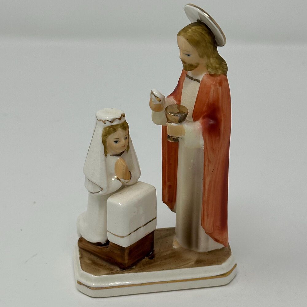 Vintage Sanmyro Japan Jesus & Girl First Communion Figurine (1950s/60s) 5”